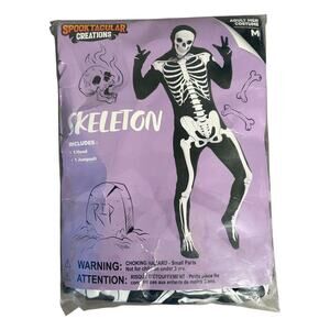 Spooktacular Creations Mens Skeleton Jumpsuit and Hood Costume Size M Halloween